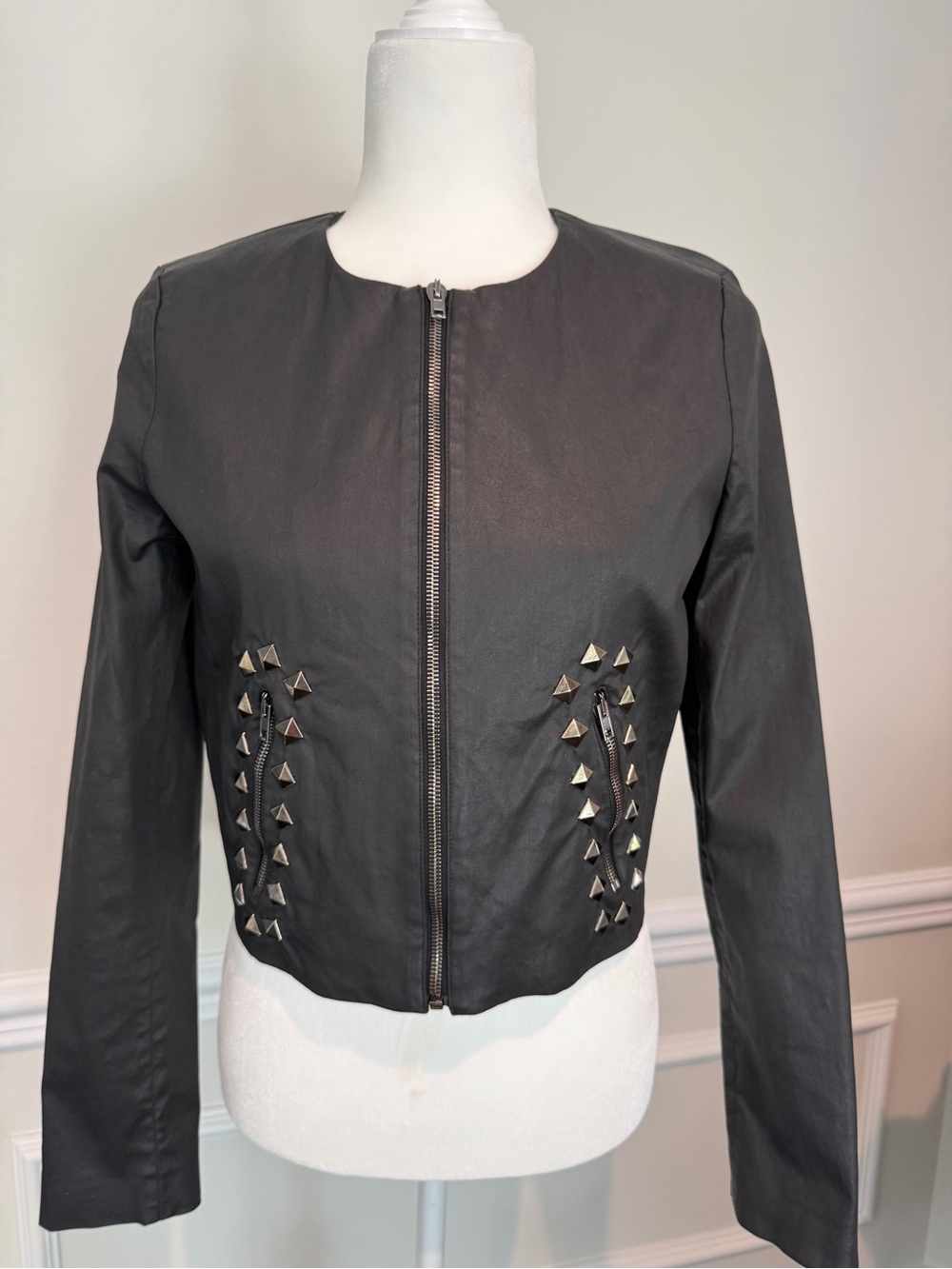 Moschino Black Stud-Embellished Leather Zip Jacket
